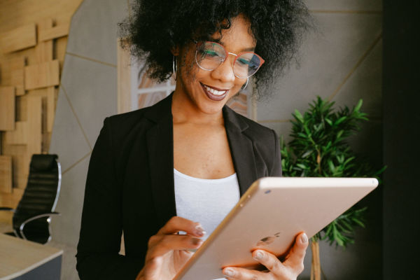 woman using iPad